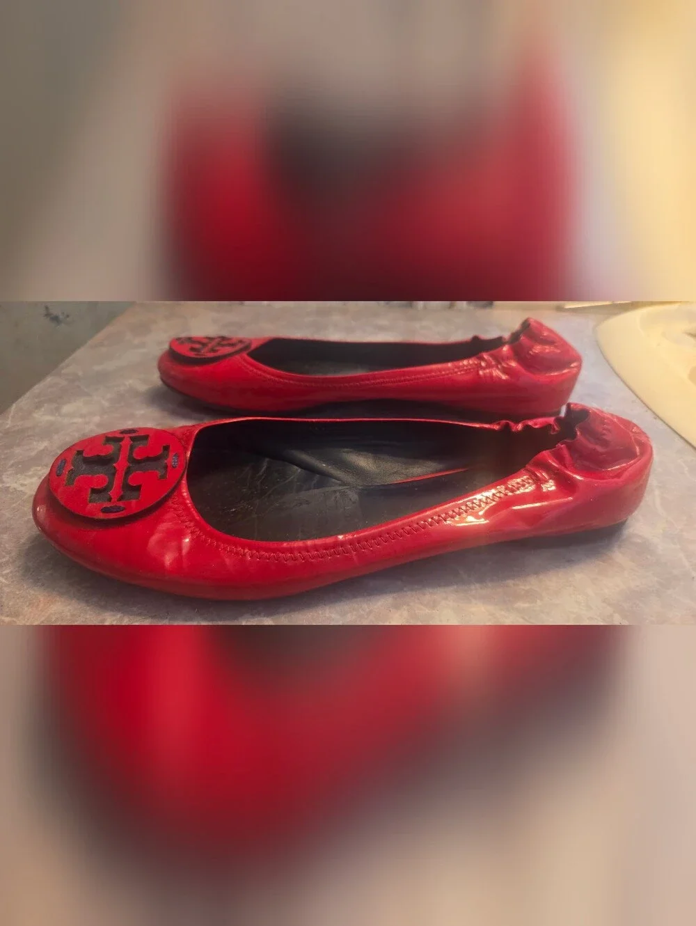 Tory Burch Red Patent Leather Logo Ballet Flats